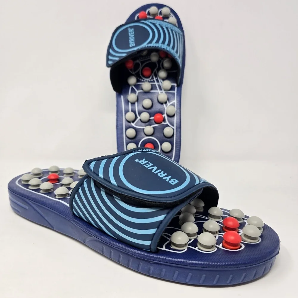 BYRIVER Acupressure Massage Slippers Navy Blue Sandals Size L Mens 9-10